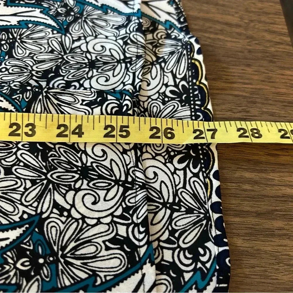 ❤️ Express Portofino Blouse Teal Black Roll Tab Sleeves Floral Stripes XS - Picture 8 of 11